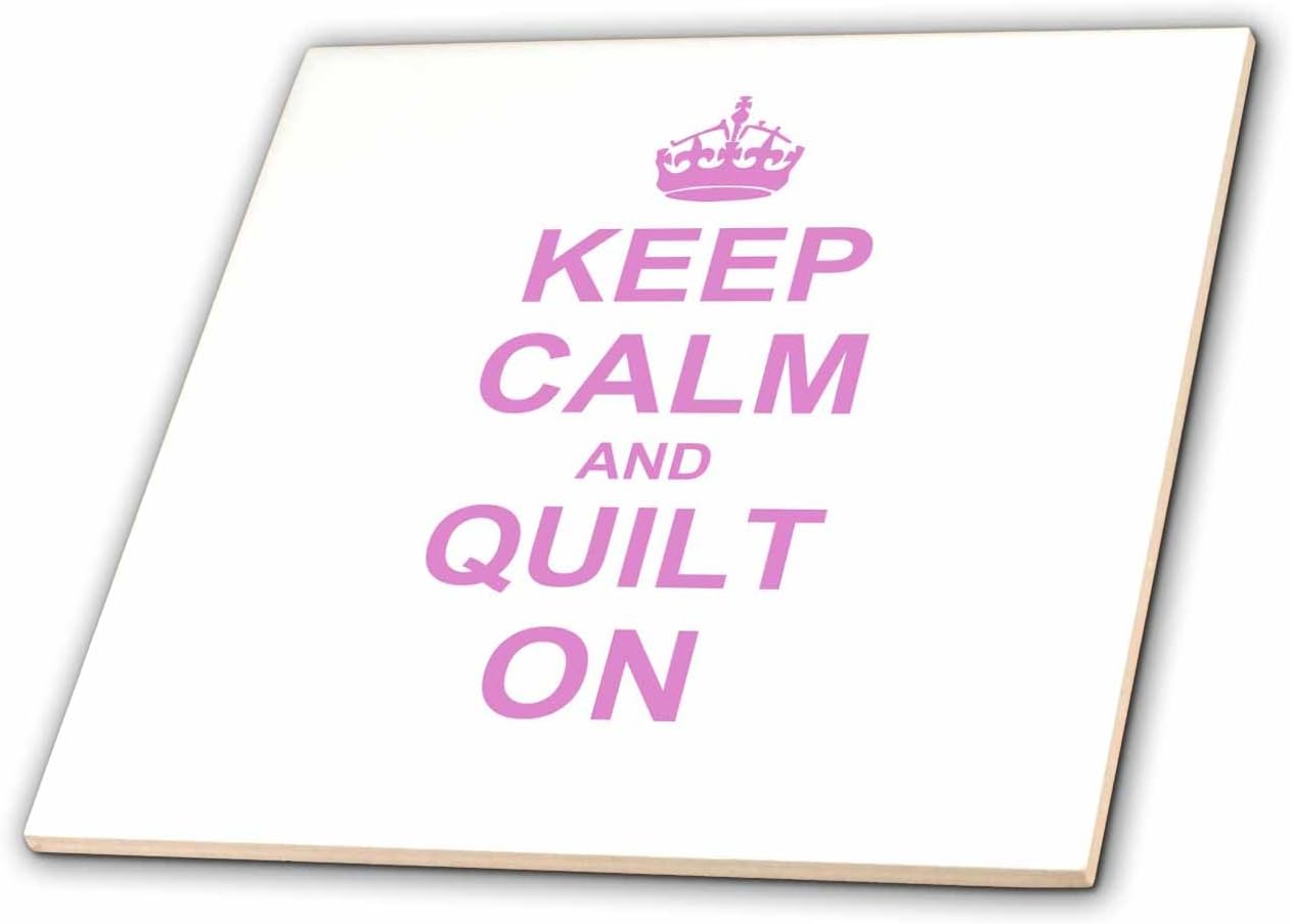 3dRose ct_157760_4 Keep Calm and Quilt on-Carry on Quilting-Quilter Gifts-Pink Fun Funny Humor Humorous Ceramic Tile, 12-Inch