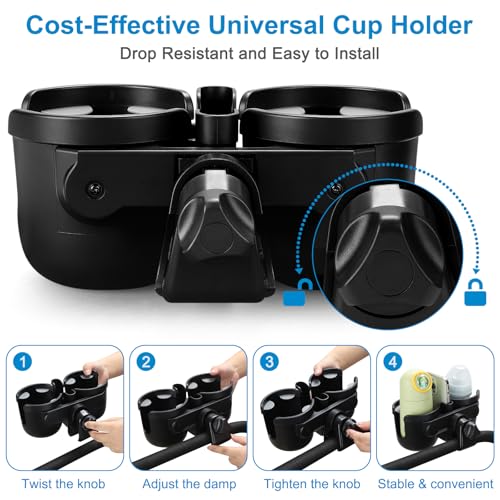 Image of Accmor Stroller Cup Holder with Phone Holder, Bike Cup Holder, Universal Cup Holder for Uppababy Nuna Doona Strollers, 2-in-1 Cup Holder for Walker, Wheelchair, Scooter