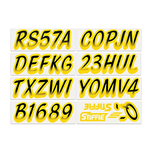 Image of STIFFIE Whipline Black /Yellow 3 inch Boat & PWC Registration Decals • Numbers Letters Stickers