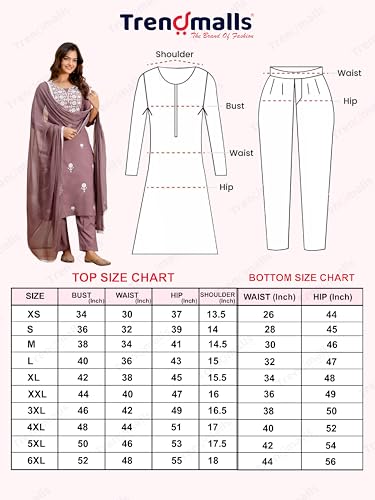Image of TRENDMALLS Women's Cambric Cotton Embroidery Work Kurta Pant with Dupatta Set