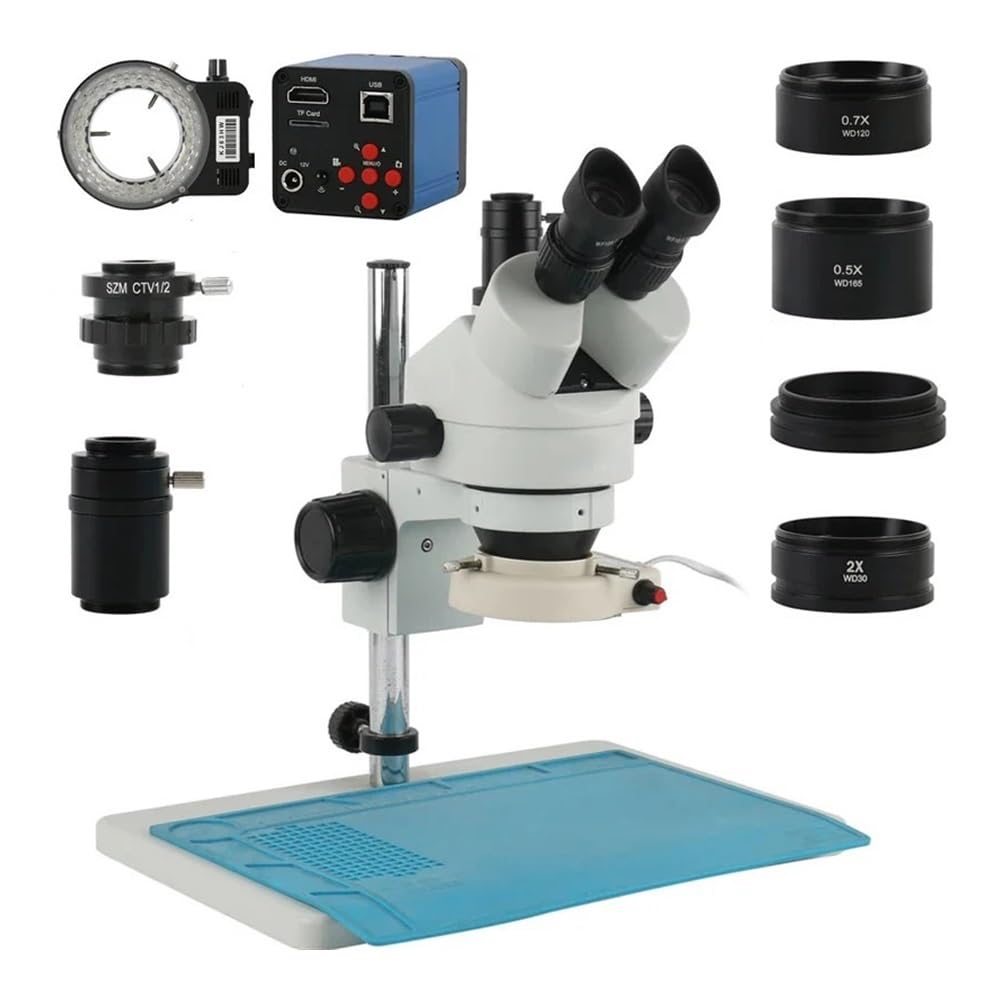 Microscope 3.5X-90X Trinocular Microscope Stereo Microscope +1080P 48mp 50mp HDMI USB VGA Video Camera 0.5X 2.0X Auxilliary Objective(50MP HDMI USB)