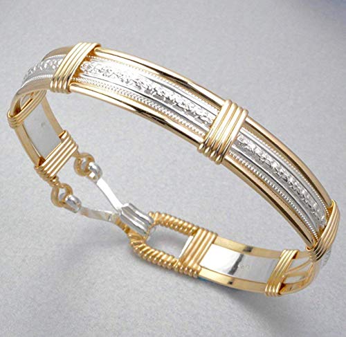 Eclipse Designs - Handmade 14K Gold Filled And Sterling Silver Bracelet - Forget-Me-Not Flower Pattern - Gold Bracelets For Women - Made In Alaska (Medium - 7 1/4" Inner Measurement) #TOP7