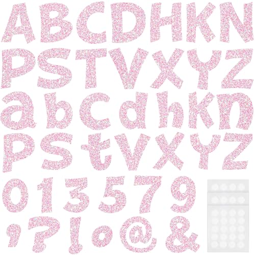 Image of Colarr 216 Pcs Glitter Bulletin Board Letters for Classroom Number Alphabet Punctuation Symbol Cutout 4'' Die-Cut Poster Letter with Adhesive Dot School Party Holiday Decor Display(Iridescence Pink)