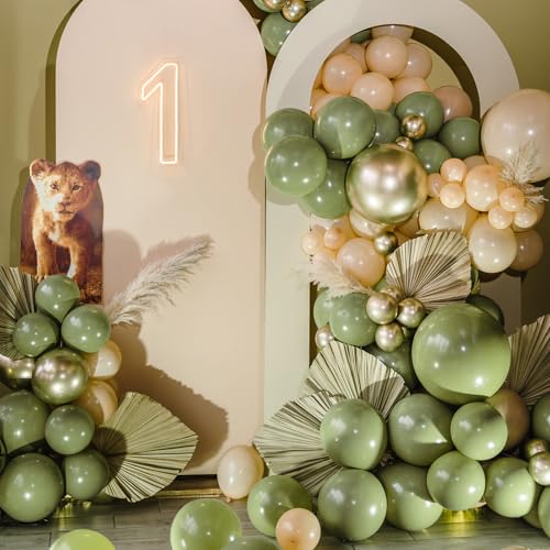 Image of RUBFAC Sage Green Balloons 129pcs Different Sizes 18 12 10 5 Inch, Olive Green Latex Balloon Garland Arch Kit for Birthday Party Graduation Baby Shower Wedding Safari Jungle Balloon Decoration