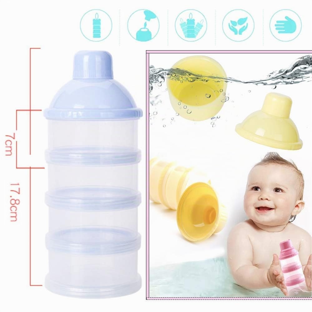 2 Piezas Dosificador de Leche en Polvo y Cereales,Con 4 Compartimentos,Hermético Caja de Leche en Polvo para Alimentaci,Dispensador Cajas Apilables de Fórmula para Bebé