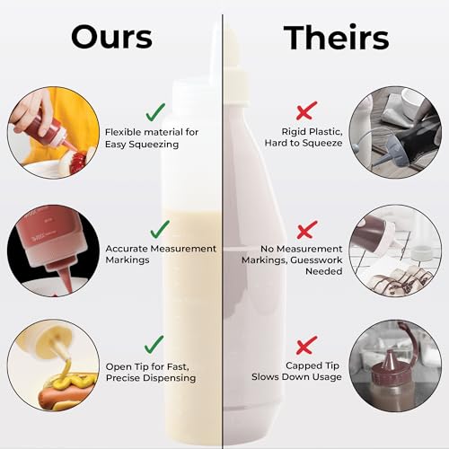 Image of Restaurantware-12 Ounce Squeeze Bottles, 6 Refillable Squirt Bottles - Precision Tip, Wide Mouth, Clear Plastic Sauce Bottles, For Condiments, Dressing, And Sauces