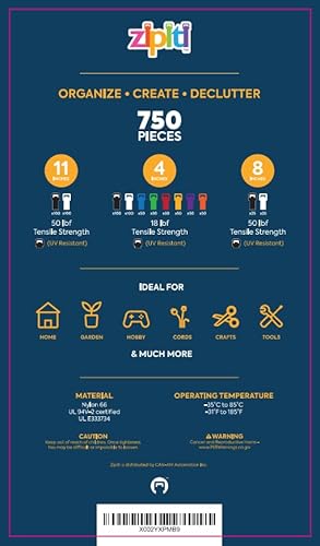 Zipiti 750 Pack Colored Zip Ties Cable Ties - Heavy Duty Multi-Purpose Nylon Cable Zip Tie - Assorted Lengths 4, 8, 11 -Self Locking Durable Cable Management Heavy Duty Tie Wraps For Home And Workshop #TOP1