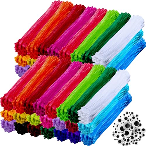 Leyndo 2500 Pcs Pipe Cleaners Bulk About 200 Pcs Wiggle Eyes Kit Colorful Chenille Stems DIY Chenille Craft Pipe Cleaners Pipe Making Supplies for Christmas Classroom Crafting Project Decoration