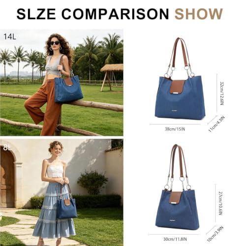 Image of BESMART Denim Tote Bag for Women, Large PU Leather Canvas Shoulder Bags with Circle Chain
