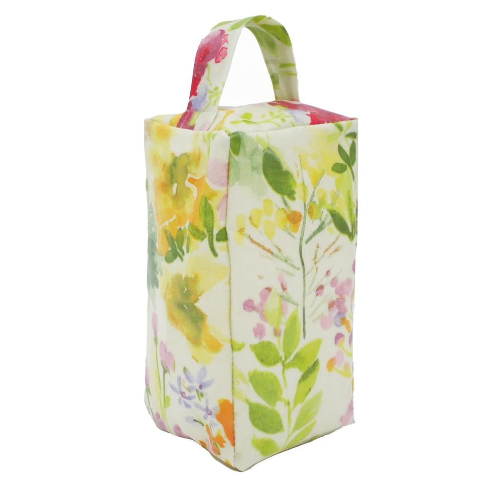 Fabric Door Stop, Tall Decorative Oilcloth Door Stopper for Outdoor, Indoor, Patio, Kitchen, Bedroom Use - 25cm/10in Tall Fabric Door Stop - Filled (Floral Watercolours)