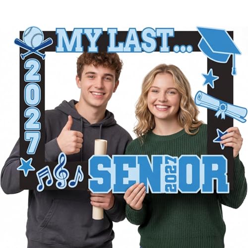 Vicenpal Senior 2027 Photo Booth Props Set 32 x 21 Inch My Last Senior Photo Booth Frame DIY Backdrop Kit First Day of Last Year Back to School Decorations for High School College Graduation Party
