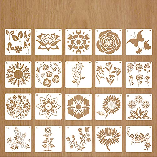 20 plantillas de flores y plantas, plantillas reutilizables para pintar paredes, manualidades de boda, muebles de madera, plantillas de pintura para niños Cover