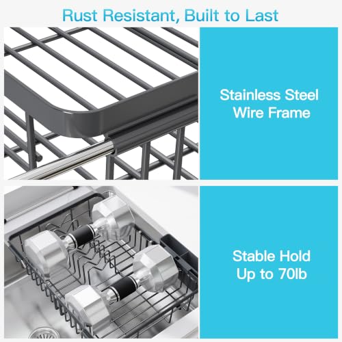 Image of JASIWAY Gray Dish Drying Rack Over the Sink with Utensil Holder