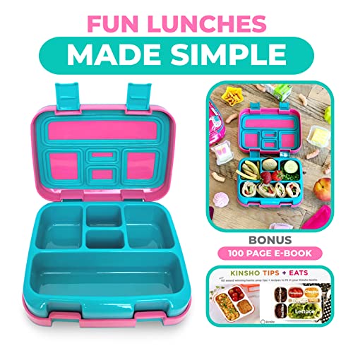 Image of kinsho Unicorn Bento Lunch Box for Girls Toddlers, 5 Portion Control Sections, BPA Free Removable Plastic Tray, Pre-School Kid Toddler Girl Daycare Lunches, Snack Container Ages 3 to 7 Pink Unicorns