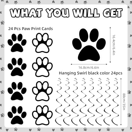 Image of Weecent 24 Pcs Dog Paw Prints Themed Party Hanging Swirl Black White Puppy Birthday Decorations Banners Paw Prints Ceiling Streamers for Pets Birthday Baby Shower Party Favors Supplies