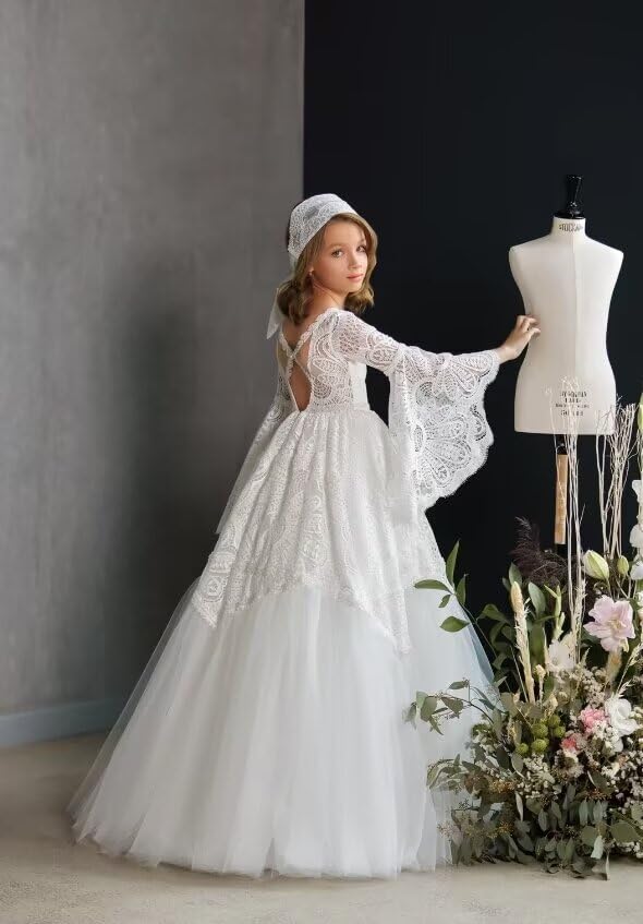 Flower Girl Dress for Wedding Lace Cross Back First Communion Dresses Tulle Princess Pageant Ball Gowns2
