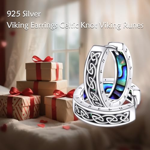 ONEFINITY Viking Earrings 925 Sterling Silver Celtic Knot Abalone Shell Hoop Earrings Viking Runes Norse Jewelry Gifts for Women Men2