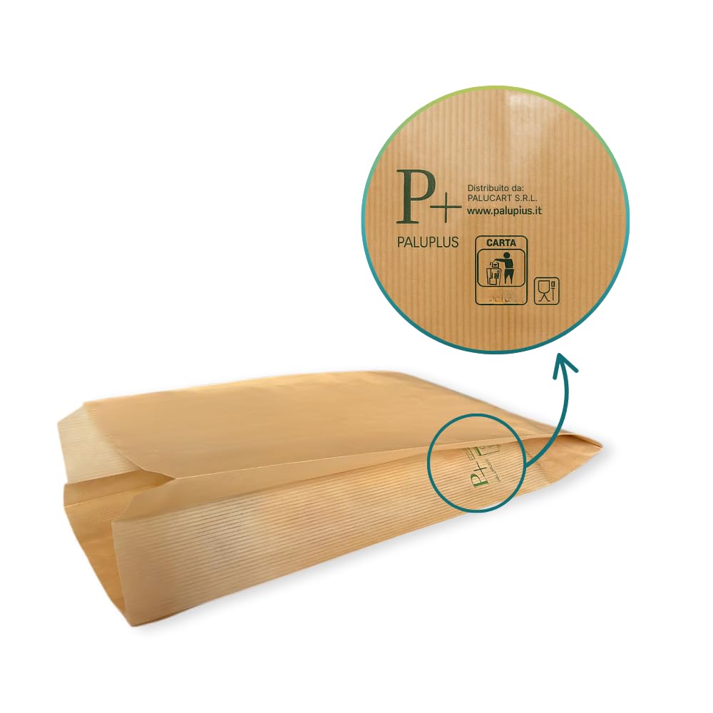 Palucart® 1000 Sacchetti di Carta per Alimenti colore Avana, misura 17x38 cm, Buste in carta Kraft per Trasporto di Cibi e Oggetti - M