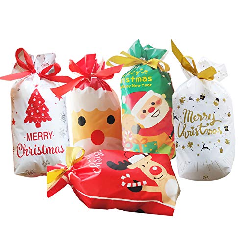 Black Friday - 70% OFF Tofytiy 50 Pcs Christmas Candy Bag Xmas Treat Bags Merry Christmas Candy Goodies Plastic Drawstring Gift Bags for Birthday Party Snack Wrapping Wedding Gift Party Favor