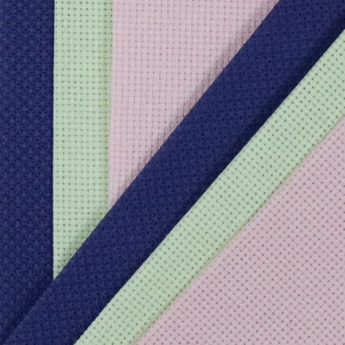Image of KCS 4 /6 pc of 12 inch x 18 inch(30cmx45cm) 16 Count Cotton Aida Cloth Cross Stitch Fabric (6 pc,Royal Blue+Light Green+Pink)