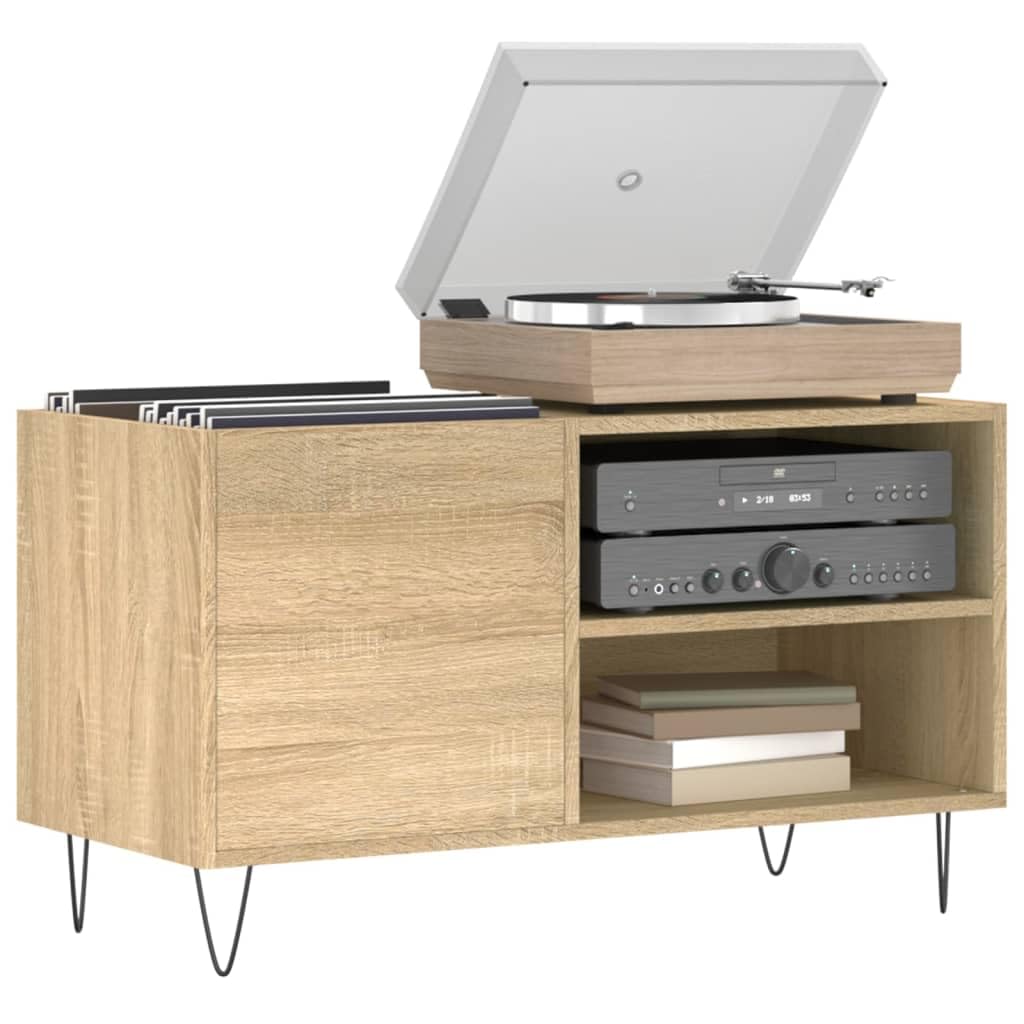 Armadio per dischi in rovere Sonoma, 85 x 38 x 48 cm, scaffale in vinile per dischi in legno, scaffale per dischi in vinile con gambe stabili in ferro, spazioso armadio in vinile LP per