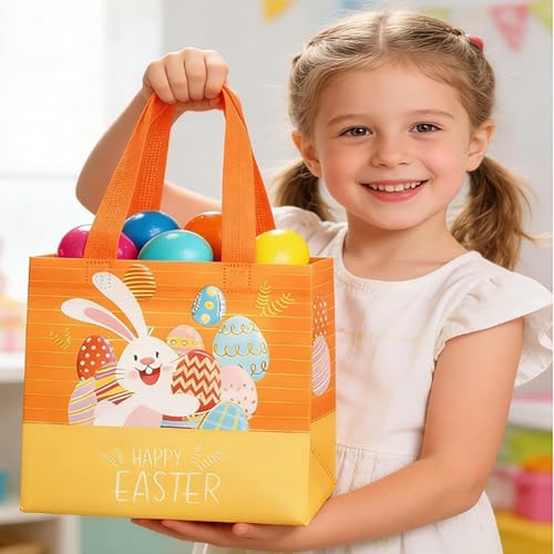 YUNNINGMENG 6 Stück Geschenktüten Ostern, Ostereiersuche Taschen mit Griffen, Oster Leckerei Taschen, multifunktionale Non-Woven Ostertaschen zum Verpacken von Geschenken, Eiersuche, Partyzubehör