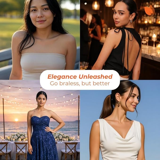Image of Stick On Bra for Backless Dress | Adhesive Strapless Sticky Bra for Women, Full Coverage Strong Hold | Reusable Silicone Invisible Push-Up | Seamless | 5 Sizes S-XXL, Nude and Black