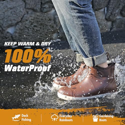 Image of Men's Deck Boots, Deck Shoes Waterproof Rain Boots, Saltwater Fishing Ankle Boots, Non-Slip Rubber Garden Muck Boots for Gardening Boating Camping Sailing Fishing