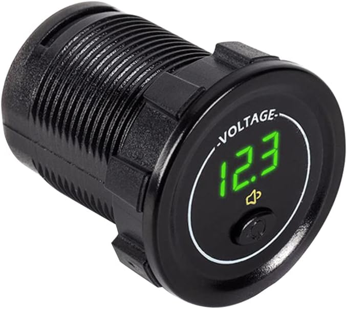 Voltímetro digital LED para coche,Advertencia sonora de baja tensión Voltímetro Digital de Panel Redondo DC 12V-24V Pantalla LED voltímetro Medidos de Voltaje de Coche con Interruptor independiente
