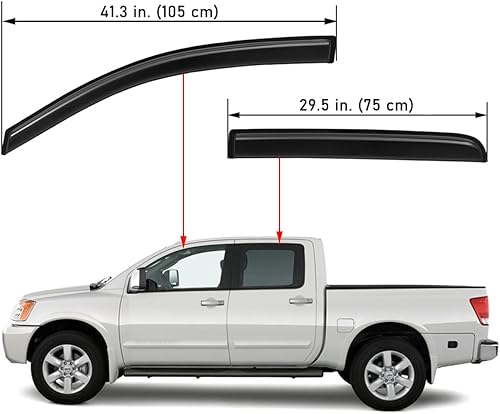 Miniatura 7 de Lightronic WV194858 - Protector de lluvia para ventana lateral en canal, humo oscuro, inastillable, juego de 4 piezas para Nissan Titan Crew Cab