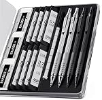 Four Candies 4PCS Ensemble de crayons métalliques mécaniques avec boîtier, 0.5mm & 0.7 mm Crayon artistique avec 8 Tubes (480PCS) HB Recharges au plomb, 3 Des effacements,9 Recharges d'effacement pour la rédaction, le dessin, le noir & Série