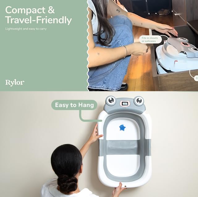 Miniatura 9 de Rylor Baby Bathtub for Newborns & Infants 0-12 Months - Foldable, Compact, Non-Slip Bath Tub with Adjustable Cushion - Safe & Comfortable Bath Seat