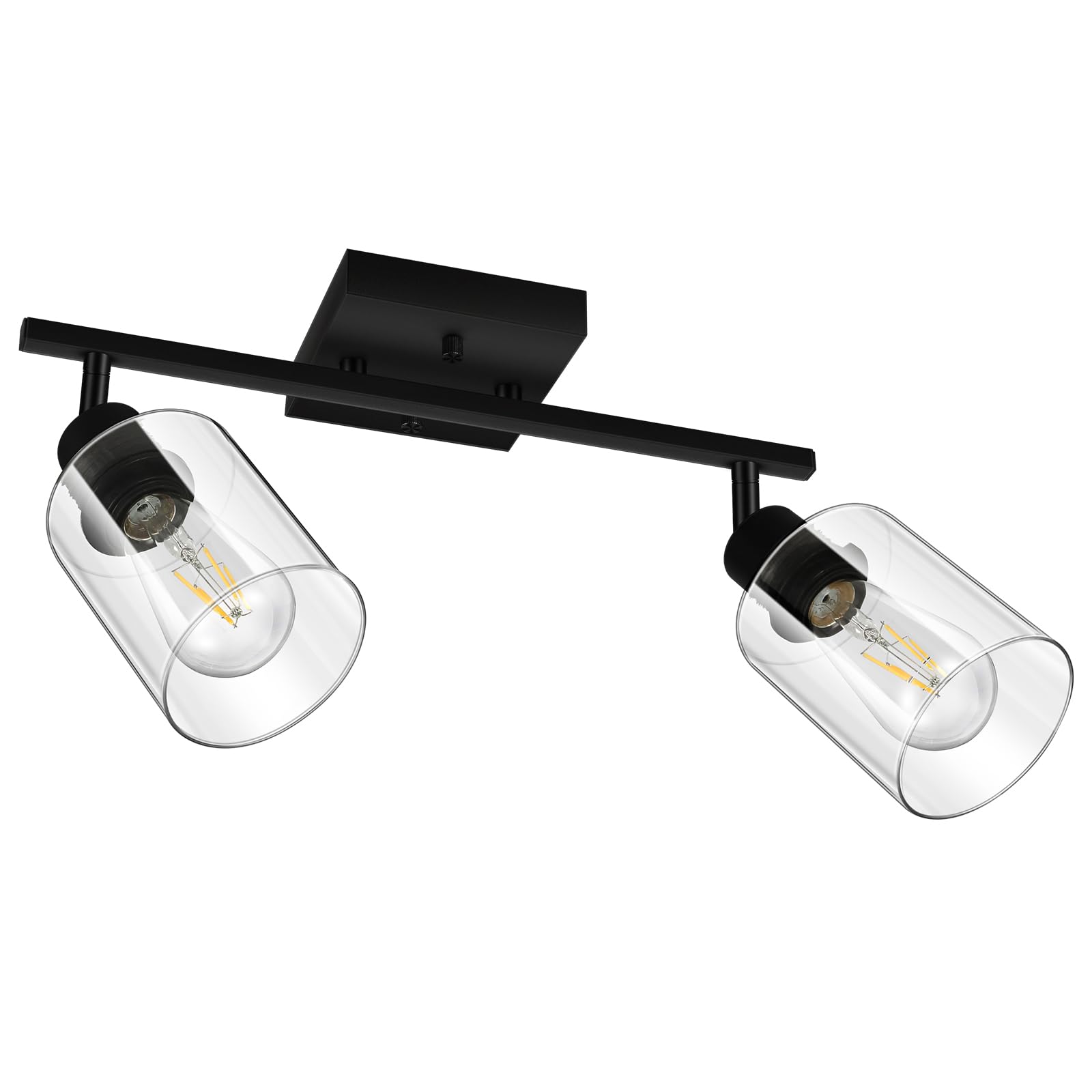 Black 2-Light Track Lighting Fixtures, Modern Kitchen Lighting Fixtures Ceiling with Clear Glass Shade, Rotatable Track Head, Wall Mount Track Light for Bathroom Vanity Hallway Bedroom Over Mirror