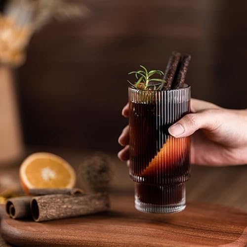 Miniatura 5 de Vasos de vidrio acanalados con pajitas de 12 onzas, juego de 4 vasos de cóctel, cristalería vintage, vasos de whisky, accesorios de barra de café,