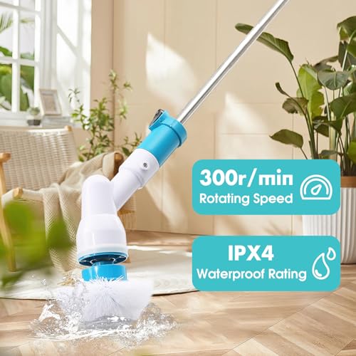 Image of Spin Brush for Cleaning, 300RPM Cordless Electric Spin Scrubber, Long Handle Powerful Cleaning Brush with 3 Replaceable Brush Heads for Bathroom Tub Kitchen Tlie