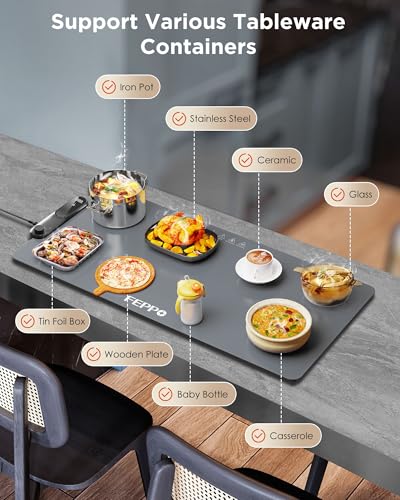 FEPPO Food Warming Mat, 35"x16" Food Warmers for Parties Buffet | Fast Full-Surface Warming Mat for Food with 19 Level Adjustable Temperature and 6 Hours Timer, Roll Up Food Warmer - image 5