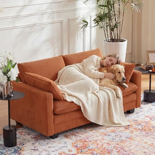 Image of Gizoon 75 inch Small Cloud Loveseat Couches for Living Room, 2 Seater Love Seat Sofa with Comfy Deep Seat, Small Washable Couches with Removable Corduroy Cover for Apartment, Orange