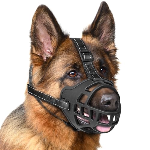 EcoEarth Bozal para Perros - Bozal de Canasta Duradero para Perros de tamaño Mediano - Mediano, Negro - Cubierta bucal Ajustable y Transpirable para Evitar mordeduras y ladridos