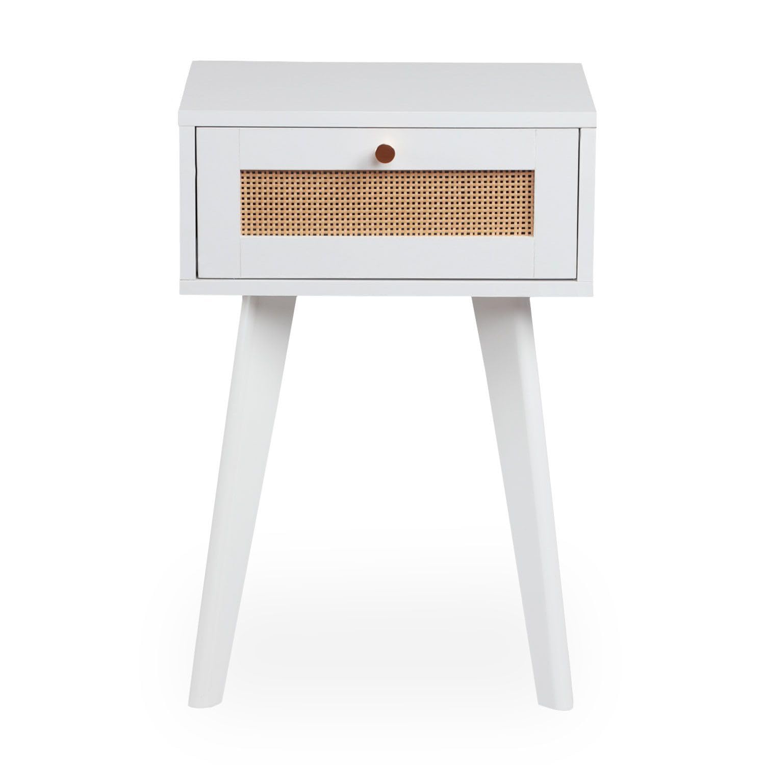 Menzzo Table de Chevet DALGORA 1 tiroir avec cannage – 40 cm – Meuble Chambre Blanc Moderne – Rangement Pratique