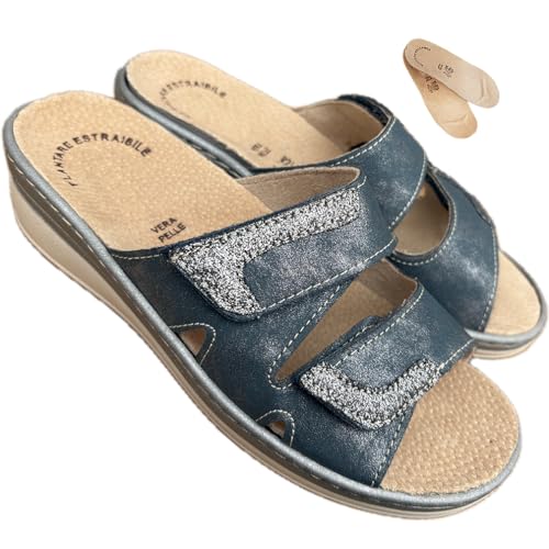 ciabatte Confort DONNA ecopelle regolabili a strappo PREST1GE Strassy plantare