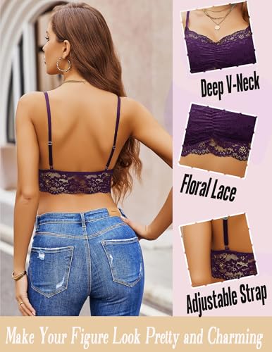 Image of Avidlove Lace Bralette for Women V Neck Cami Tank Y2k Camisoles Adjustable Spaghetti Strap Crop Top Non Padded