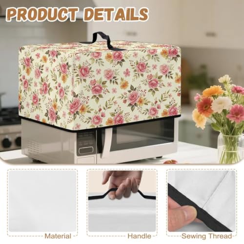 Image of Microwave Oven Cover Protective Kitchen Appliance Dustproof Cover Stain-Resistant Air Fryer Toaster Oven Protector Countertop Decorations, L, Pink Rose Beige