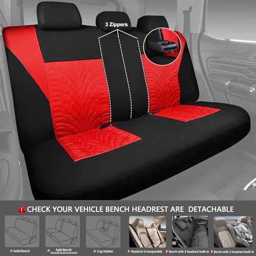 Image of CAR PASS Car Seat Covers Full Sets, Front & Split Rear Bench for Car, 3D Tyre Embossed Automotive Interior Covers, Airbag Compatible, Quick Setup Universal Fit Seat Covers for Car, SUV(Black Red)