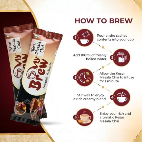 Image of My Brew Kesar Masala Chai Premix | 12 Sachets X 25 gms Each (300 gms)