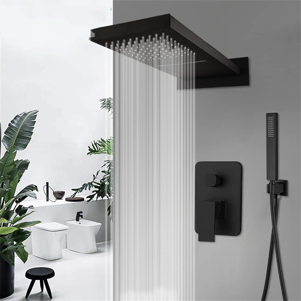 Robinet de douche effet pluie noir mat anti-calcaire en laiton durable avec cascade