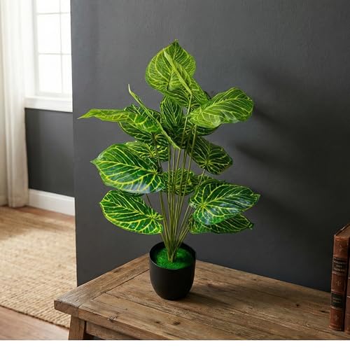 Image of Dekorly Plastic Fake Plants Artificial Floor Plants Large Tropical Palm Tree for Home Decor (Swiss Cheese Plant)