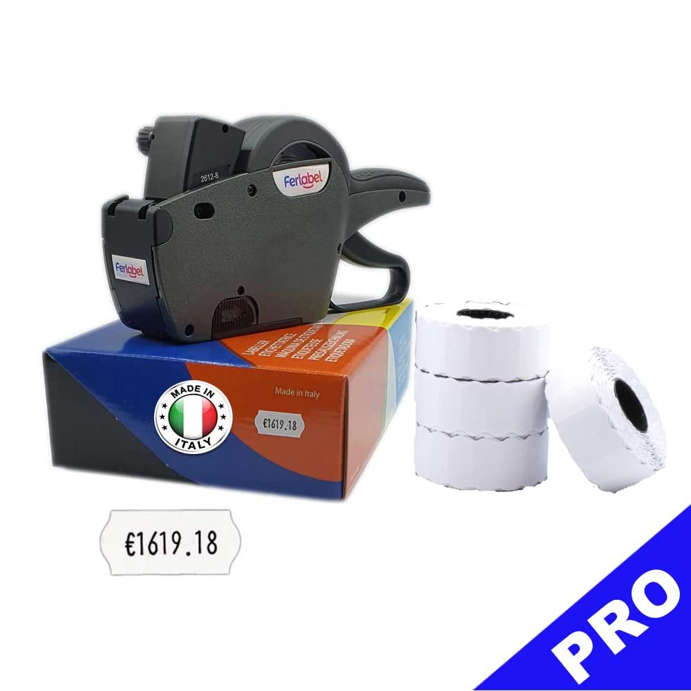 PREZZATRICE MANUALE PRO 8 CARATTERI - KIT COMPLETO DI 4 ROTOLI DI ETICHETTE 26x12