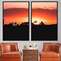 2 Piece Framed Canvas Wall Art Sunrise and Trees Canvas Prints Home Artwork Decoration for Living Room,Bedroom - 16