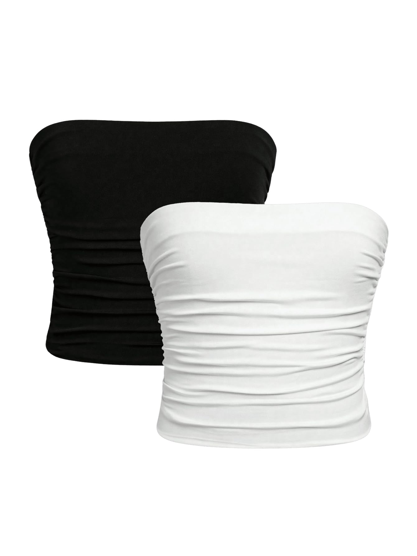 Floerns Girl's 2 Piece Strapless Tube Top Ruched Basic Sleeveless Undershirt