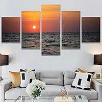 SIGNWIN 5 Panel Canvas Wall Art Skyline Sunset for Home Decorations Ready to Hang - 60